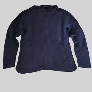 Talbots Petite Navy Blue 100% Pima‎ Cotton Textured Knit Crewneck Sweater Size M